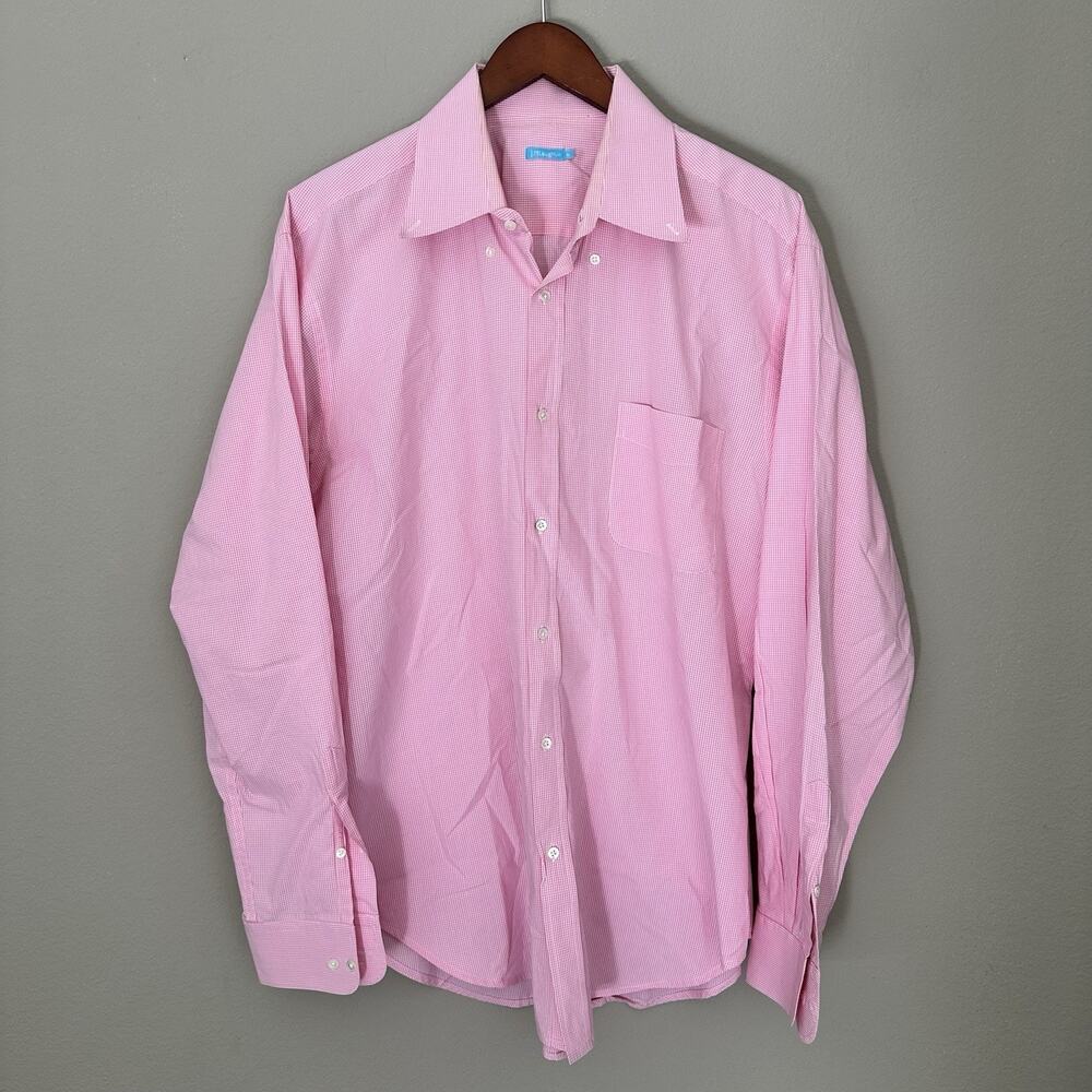 J McLaughlin Pink Gingham Cotton Button Down Shirt Relaxed Fit Coastal Hamptons
